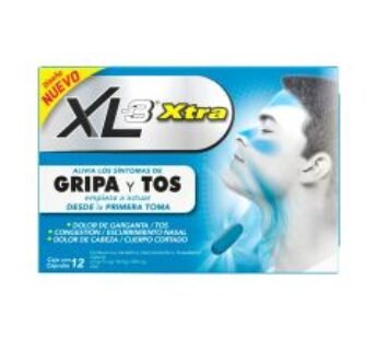 XL-3 Xtra 2 mg Clorfenamina/5 mg Fenilefrina/10 mg Dextrometorfano/250 mg Paracetamol 12 Cápsulas