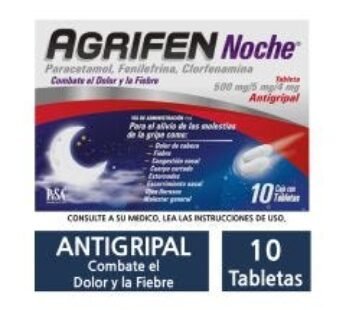 Agrifen Noche 500 mg Paracetamol Antigripal 10 ud Tabletas