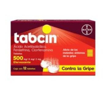 Tabcin 500 mg/8 mg/2 mg Ácido Acetilsalicílico, Fenilefrina, Clorfenamina Efervescente 12 ud Tabletas