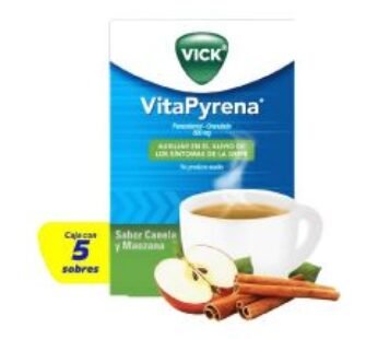 Vick VitaPyrena 500 mg Paracetamol Sabor Canela y Manzana 5 Sobres