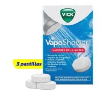 Vick VapoShower Pastillas de Vapores Relajantes Aroma Alcanfor, Mentol y Eucalipto 3 uds