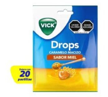 Vick Drops Caramelo Macizo Sabor Miel Efecto Refrescante 20 Pastillas
