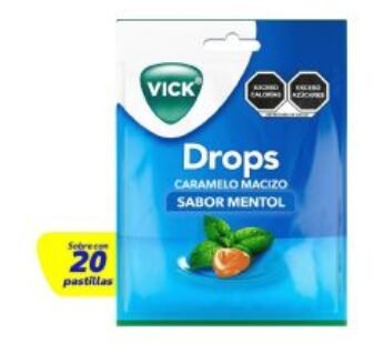 Vick Drops Caramelo Macizo Sabor Mentol Efecto Refrescante 20 Pastillas